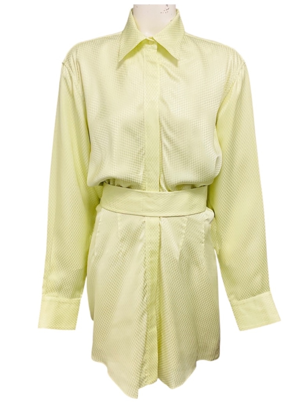BRANDON MAXWELL HONEYDEW / LIGHT GREEN VERA BELTED SHIRTDRESS MINI DRESS